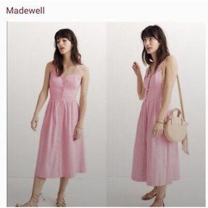 Madewell Pink Fleur Bow-Back Midi Apron Dress Sundress Button Hip Pockets, 2